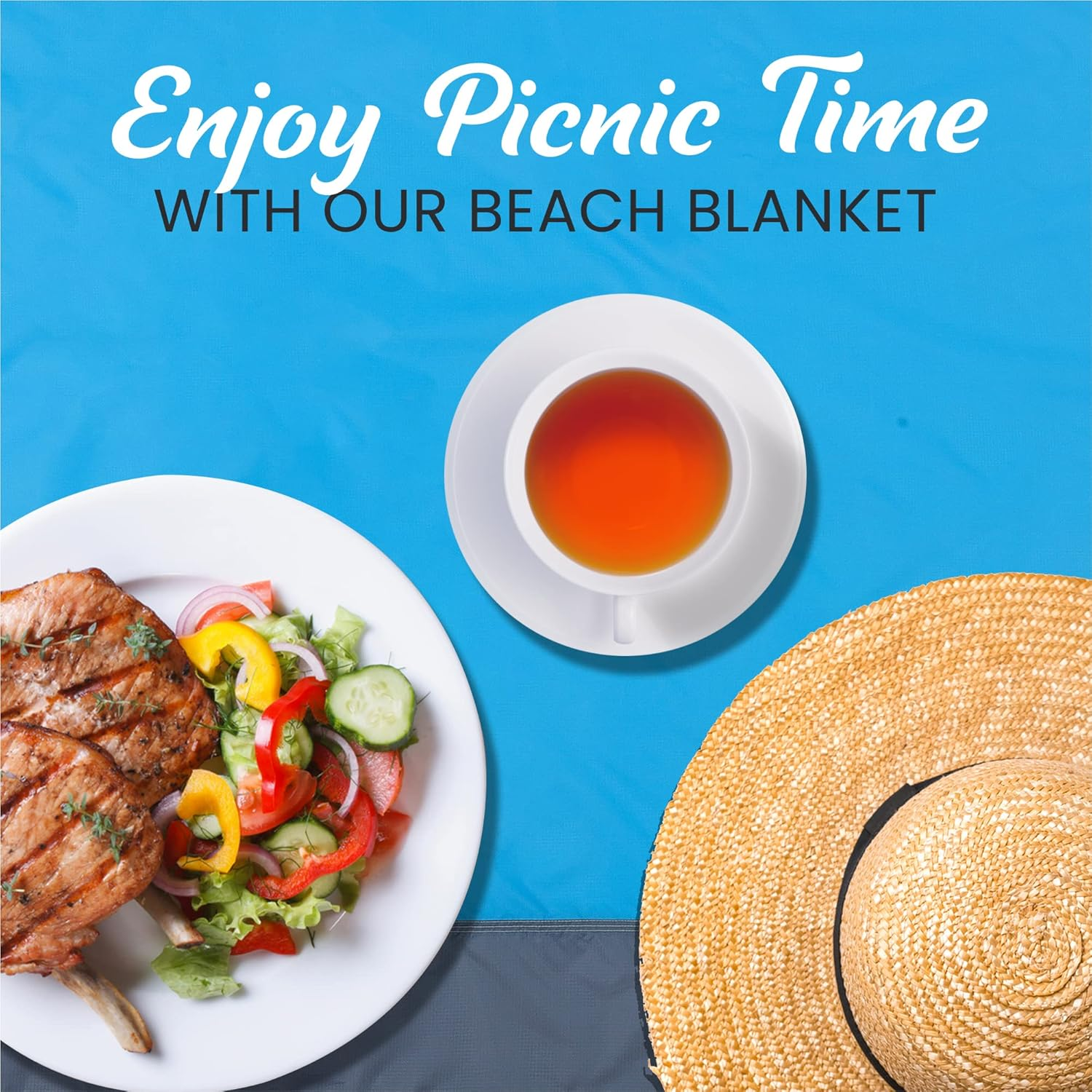 Beach Blanket Waterproof Sandproof - 80&rdquo;X74&rdquo; Beach Mat Sand Free Waterproof - Outdoor Picnic Blankets Beach Accessories Essentials with Durable Bottle Opener Compact Bag, Stake & Pouch (Green Gray) image number 4