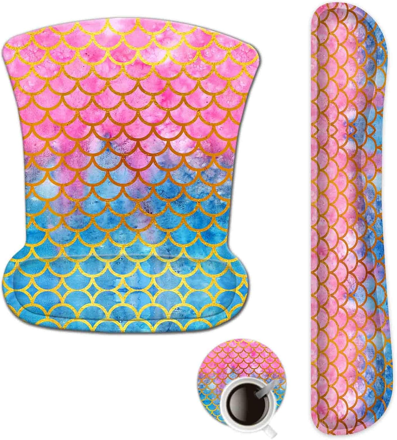 Keyboard Wrist Rest Pad Ergonomic Mouse Pad Set, Tolulu Cute Mouse Pad for Computer Laptop, Non Slip Mousepad Keyboard Wrist Support with Raised Memory Foam for Easy Typing & Pain Relief, Pink Hearts