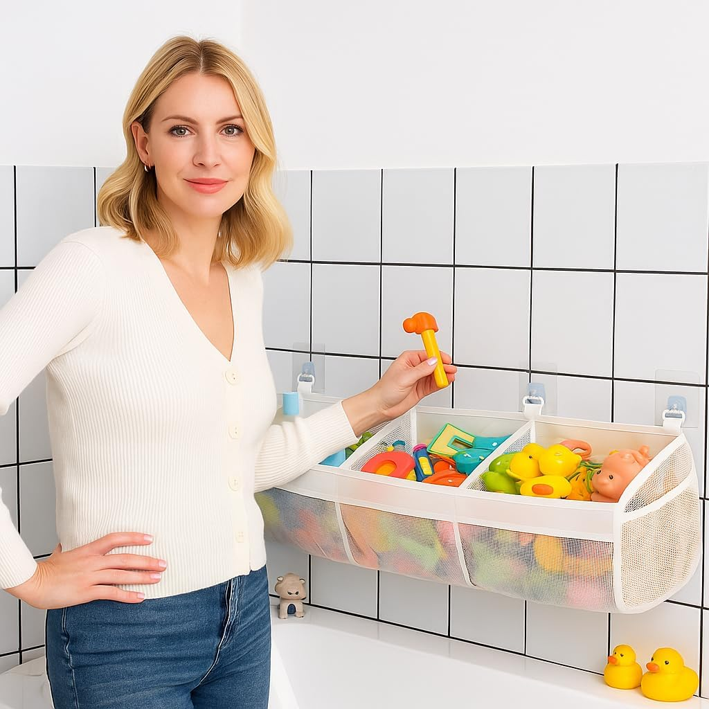 SYGELER Bath Toy Storage for Tub - 3 Compartment Large Openings Organizer, Capacity Upgrade Holder, Easy Access & Sorting of Toys image number 4