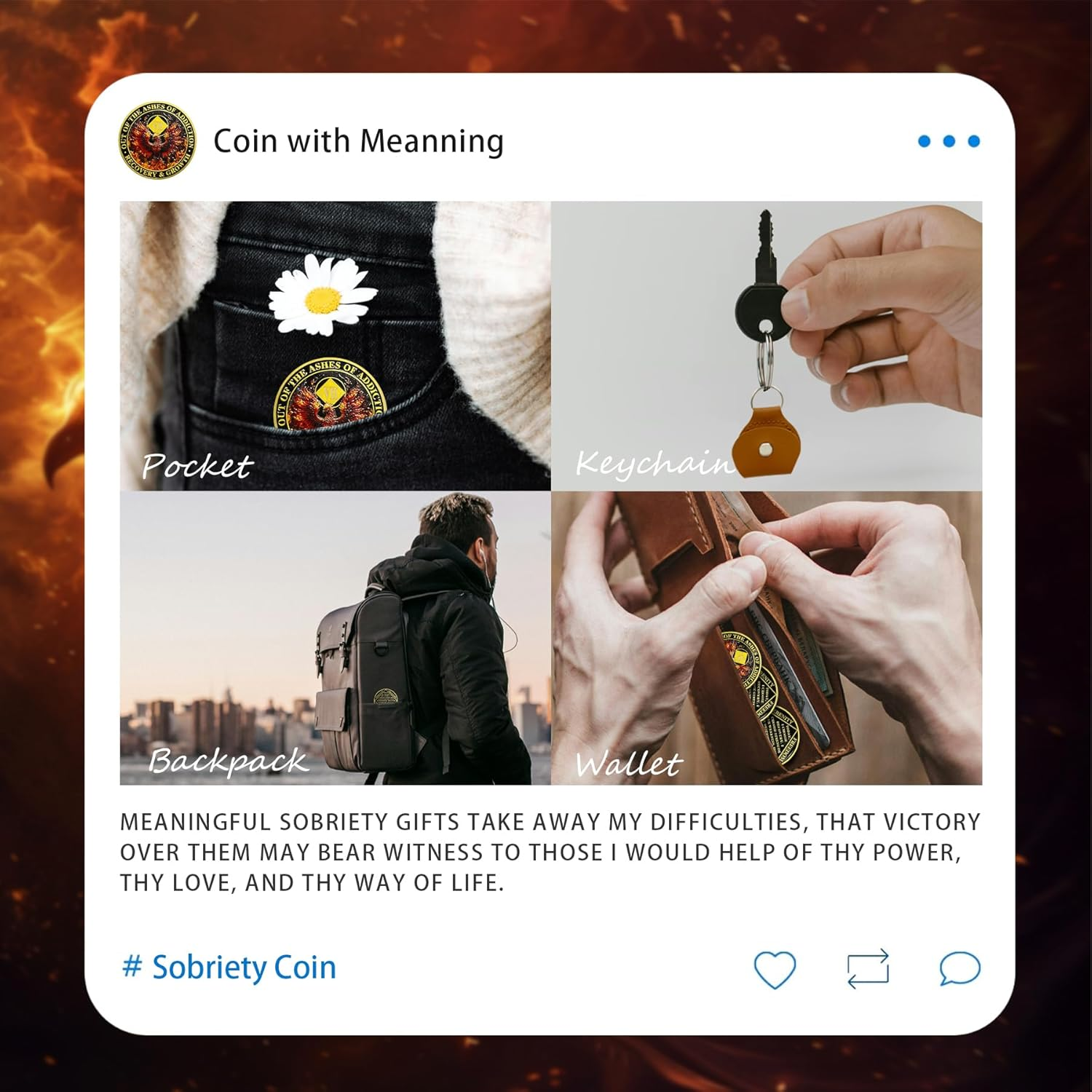 Delicate Phoenix 7 Year Na Medallions - Reborn from Fire Sobriety Coin - 7 Years Recovery Addiction Token - Celebrate Clean and Sober Chip - 1-20 Prime Narcotics Anonymous Gifts for Men Women image number 1