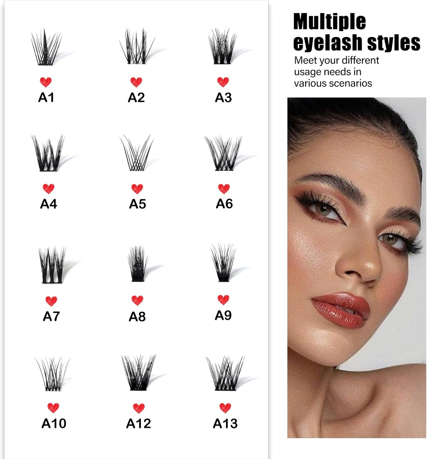 Volume Thick Individual Eyelash Extension Flexible Band Lash Clusters C Curl Faux Mink Clusters Lashes 9-17Mm Mixed Length Reusable DIY False Eyelashes (Black A12-C) image number 1