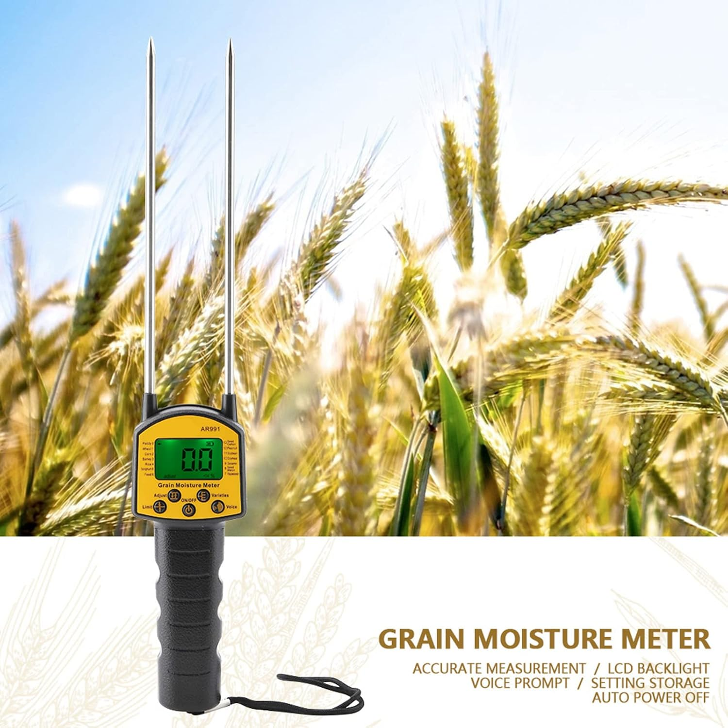 AR991 Digital Meter LCD Backlight Rod Probe Humidity Tester for Wheat Corn Rice Peanut Soybean and More image number 2
