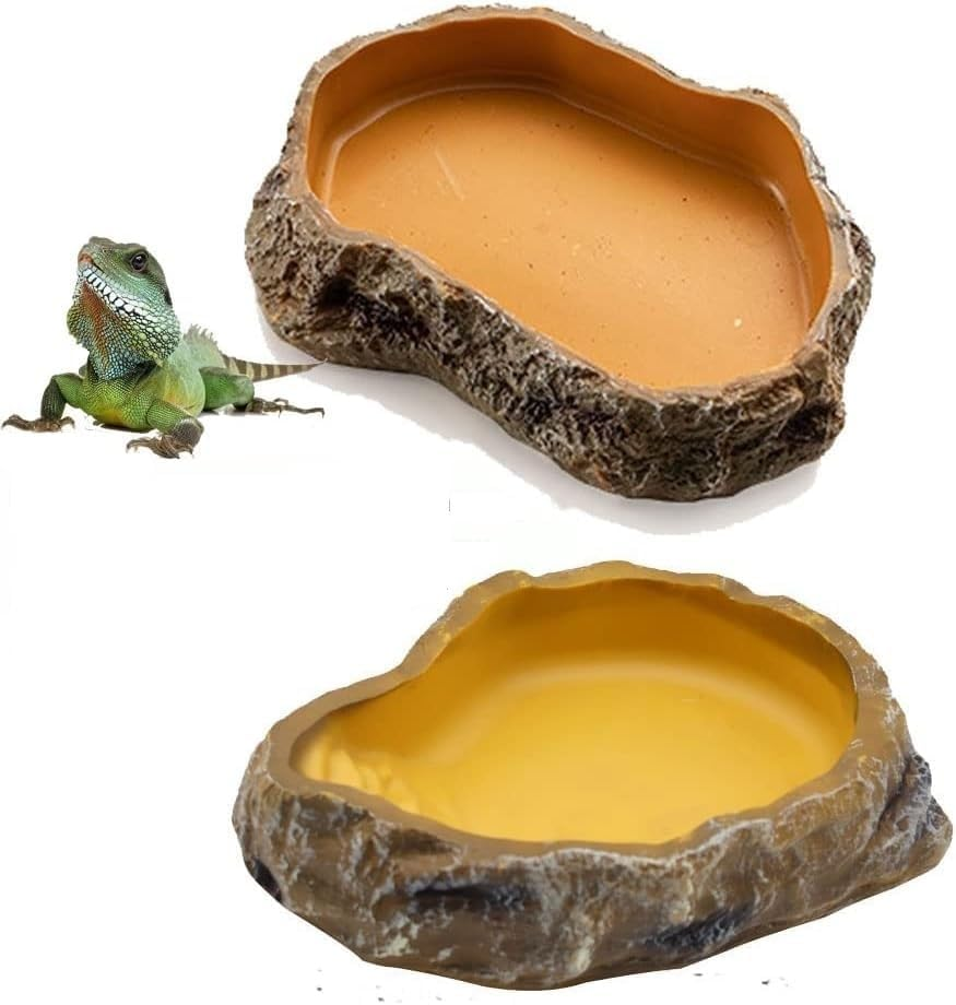 Reptile Water Dish,Resin Reptile Rock Food Feeder Bowl, Water and Food Bowl,Terrarium Decor for Leopard Gecko, Lizard,Spider,Turtle,Scorpion, Chameleon,Hermit Crabs (Yellow, 9 * 6.2 * 2.3Cm) image number 1