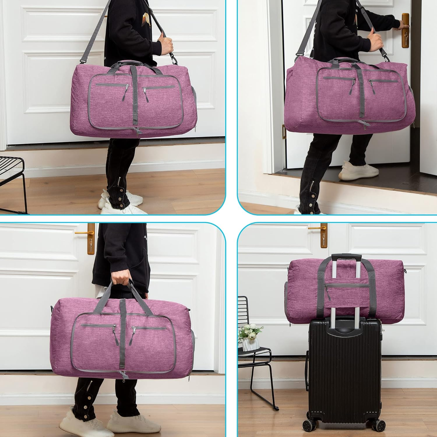 Vomgomfom Travel Duffle Bag for Men, Foldable Travel Duffel Bag with Shoes Compartment Overnight Bag for Men Women Waterproof & Tear image number 4