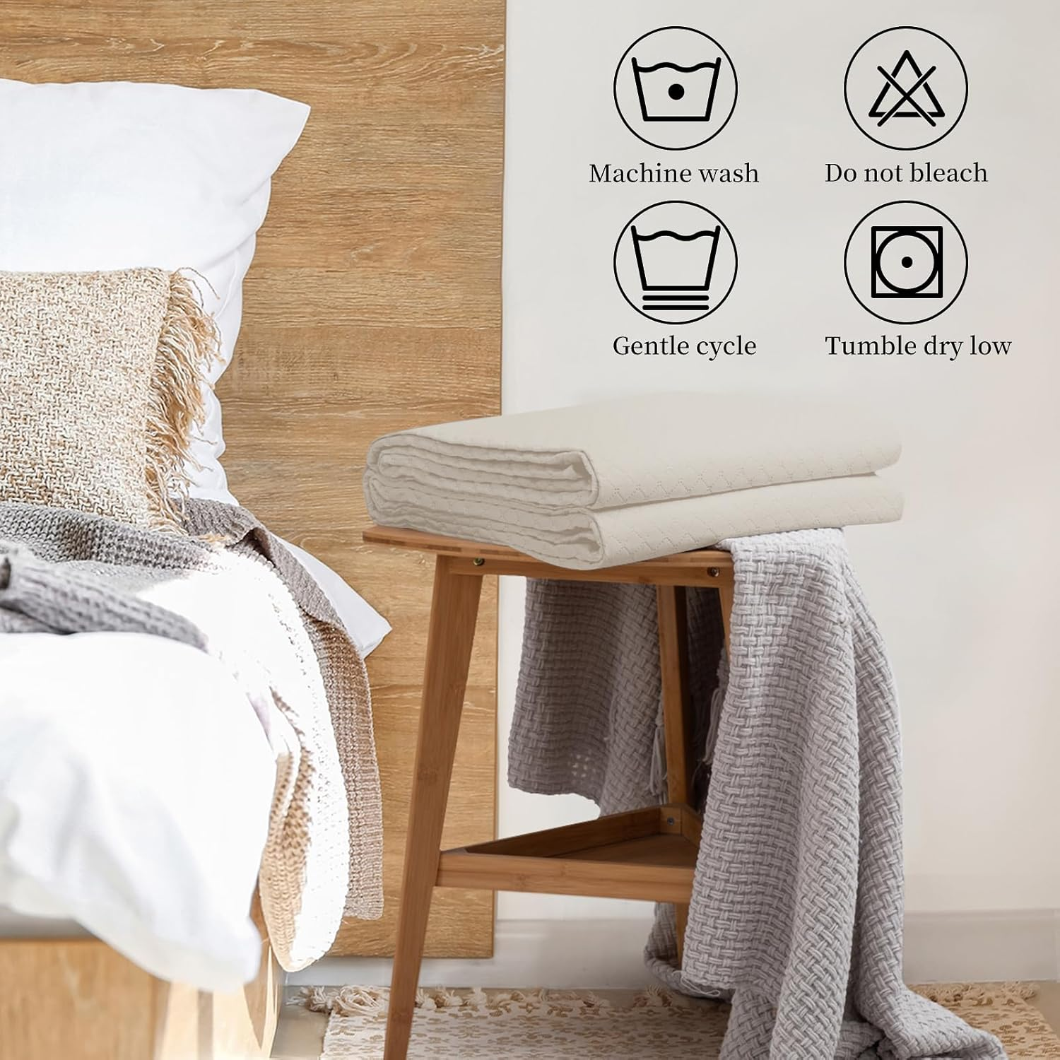 Hollyhome Luxury Checkered Super Soft Solid Single Pinsonic Bed Quilt Bedspread Bed Cover, Beige, Full/Queen image number 6