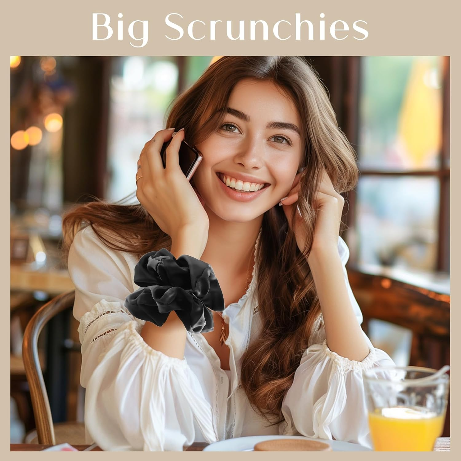 Lolalet Big Scrunchies for Women, 5.9 Inch Large Satin Scrunchies Jumbo Hair Scrunchies Oversized Elastic Hair Ties Extra Large Scrunchy Giant Hair Bands for Thick Curly Hair -4 Pack, Style F image number 3