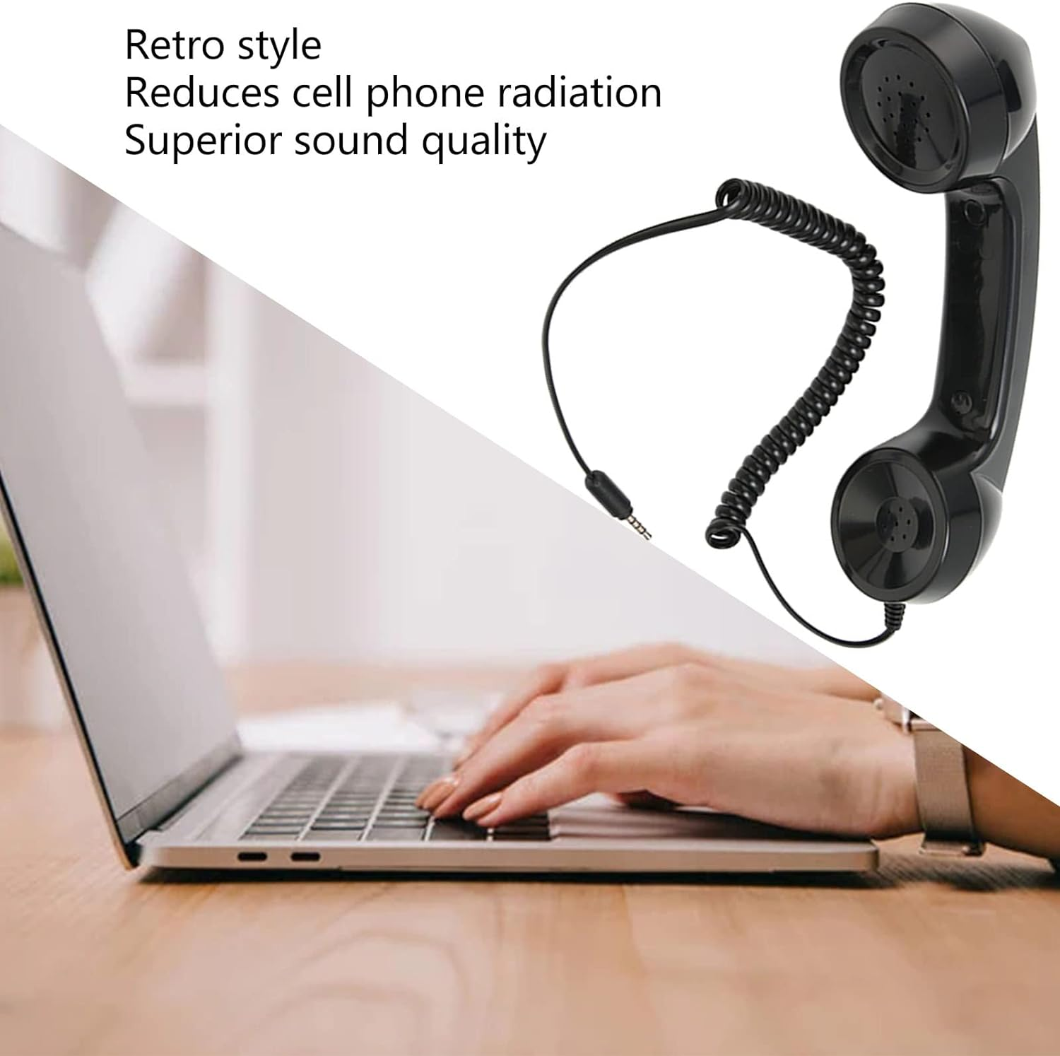 Retro Telephone Handset, Handheld Mobile Phone Receiver Mic Microphone Speaker, Radiation Proof Handset Receivers Headphones for Mobile Phones Cell Phone Smartphone (Black) image number 6