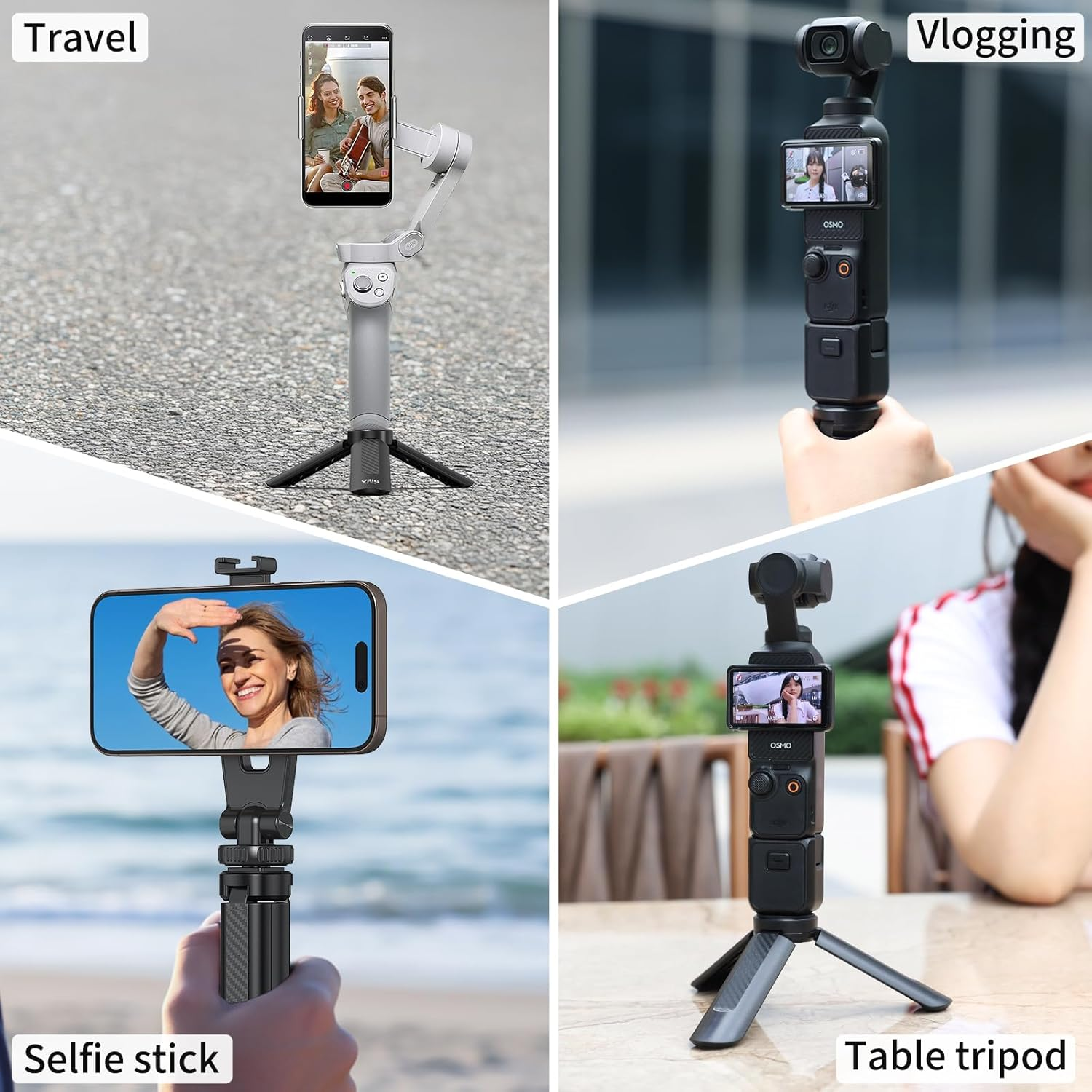 VRIG Mini Tripod Stand, Portable Selfie Stick Tabletop & Travel Tripods with 1/4" Standard Screw Suitable for Camera, DJI OSMO Mobile 2, ZHIYUN Smooth, Feiyu Gimbal Handle Grip Stabilizer image number 5