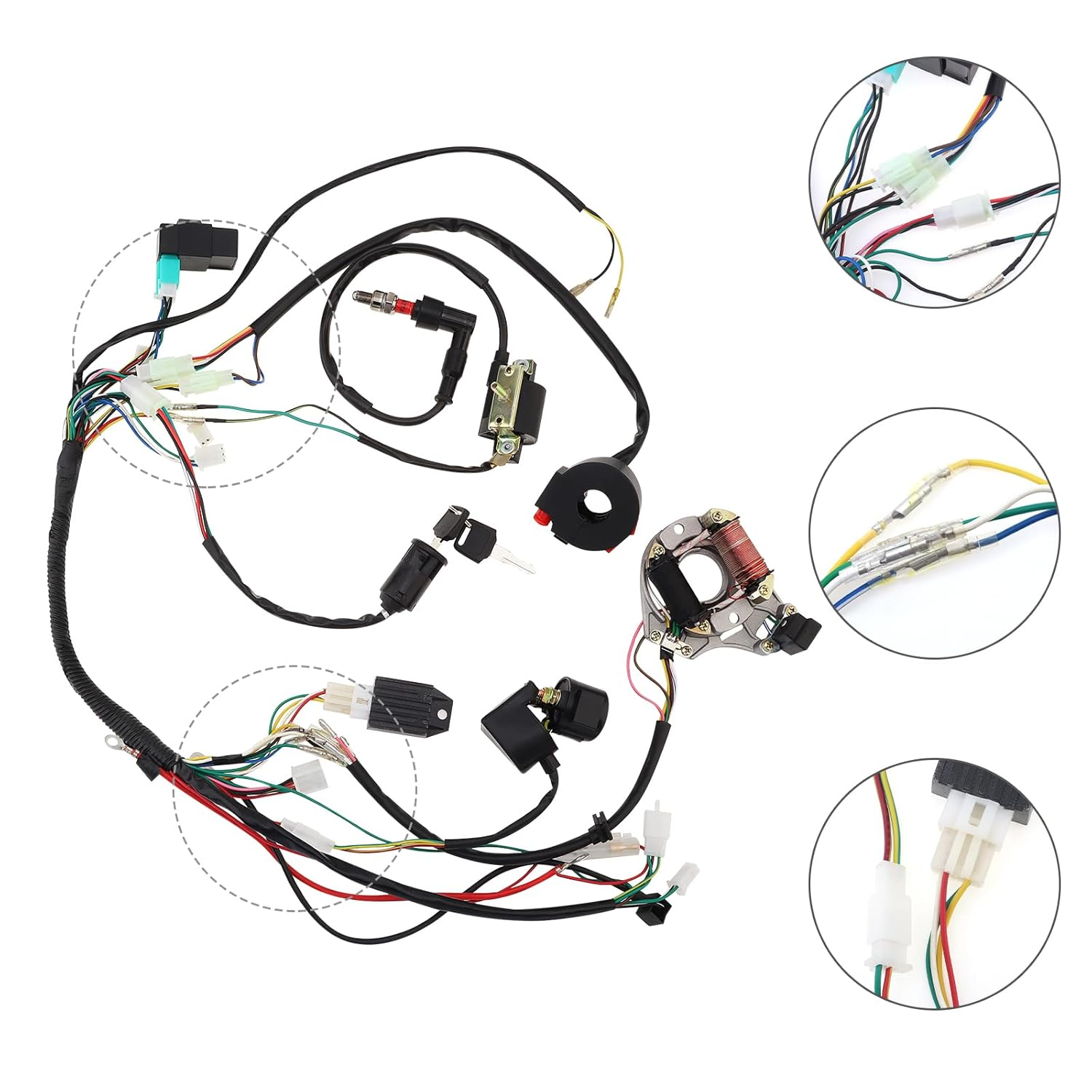 Windance 9PCS Complete Motorcycle Ignition Wire Harness,Electrics Stator Coil CDI Solenoid Relay Wiring Harness for 4 Stroke 50Cc 70Cc 110Cc 125Cc ATV 4 Wheeler Quad Pit Dirt Bike image number 2