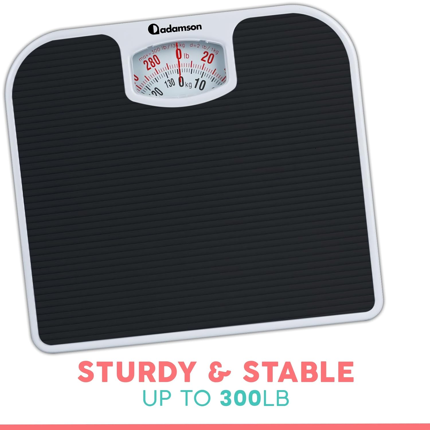 Adamson A21 Analog Scales for Body Weight - up to 300 LB - New Version - Anti-Skid Rubber Surface + Large Numbers - Analog Bathroom Scale - Affordable - Durable with 20-Year Assurance - Black image number 4