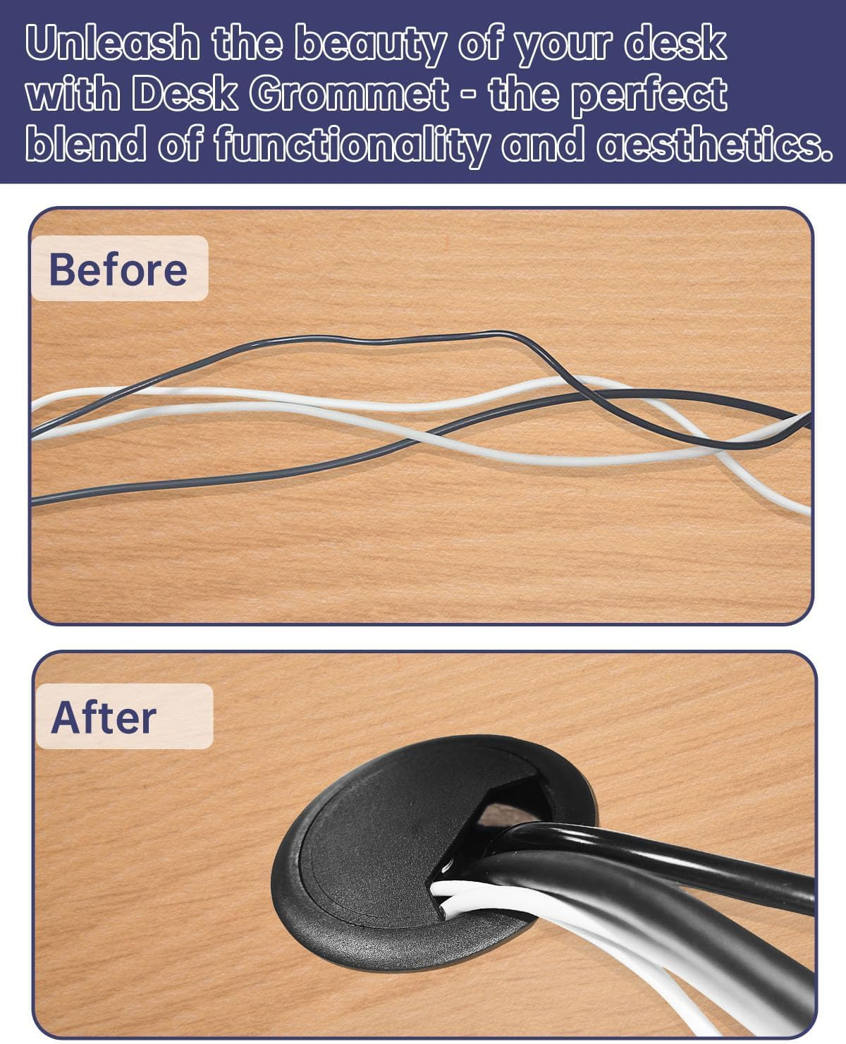 Desk Grommet & Cable Management Kit with Hole Saw - 12-Piece Set Includes 50Mm Cable Hole Covers, Bi-Metal Hole Saw, 5M Cable Tape - Office Desk Cable Organizer for Neat Workstation image number 6