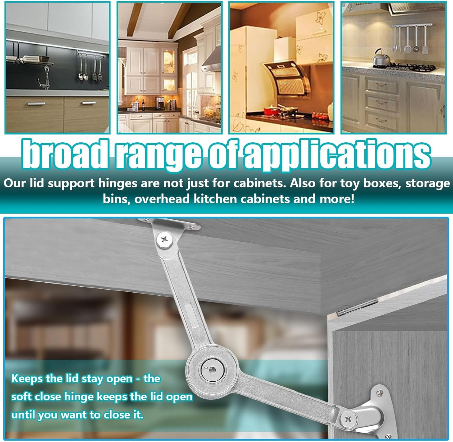 Soft Close Hinges, 2 Pack Adjustable Lid Support Hinge, Toy Box Hinges Soft Close for Closet, Cabinet, Wardrobe or Toy Box image number 1