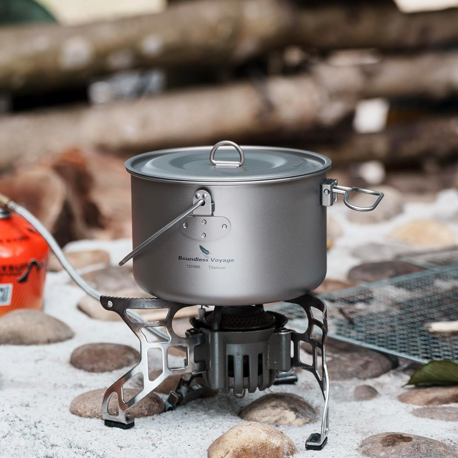 Boundless Voyage Camping Titanium Hanging Pot with Folding Handle Picnic Hiking Big Capacity Kettle Cookware 1.3L 1.95L 2.9L (Yti2043C-1300Ml) image number 2