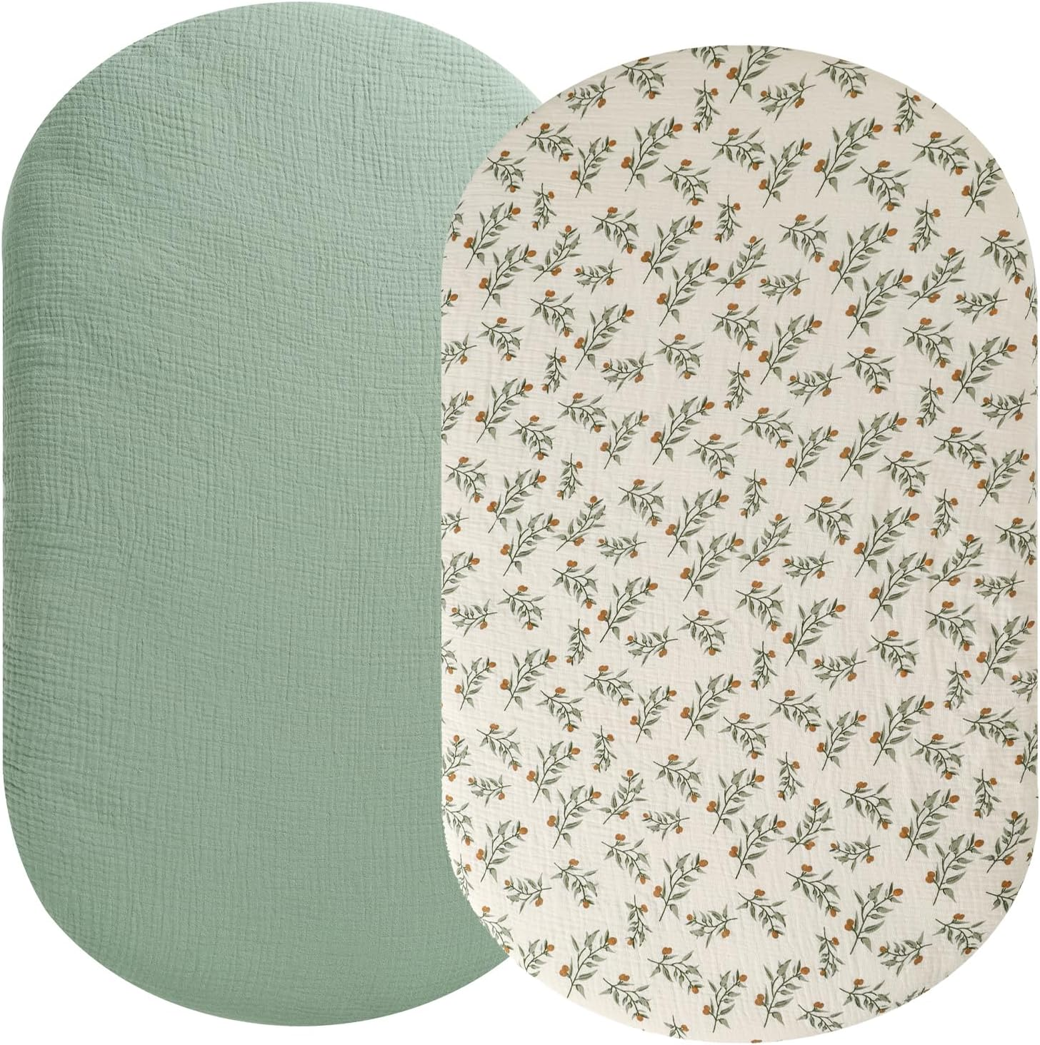 Fadacudan Muslin Bassinet Sheet Compatible with Uppababy Bassinet, 2 Pack Cotton Stylish Boho Fitted Bassinet Sheets Super Soft for Baby Roman Green & Botanical Leaf