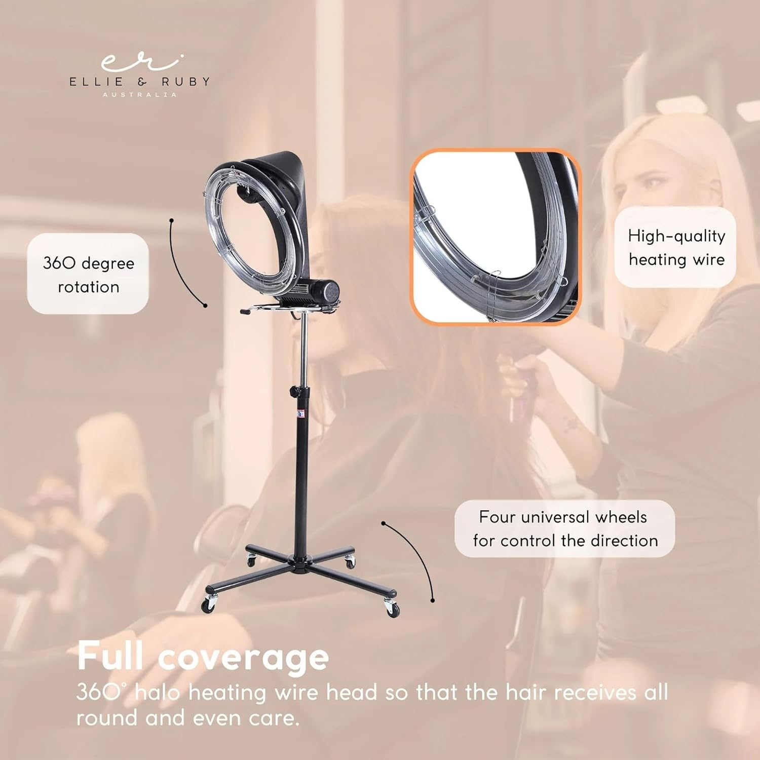 Standing Hair Dryer Accelerator Colour 360 Rotating Halo Rolling Salon Equipment image number 6