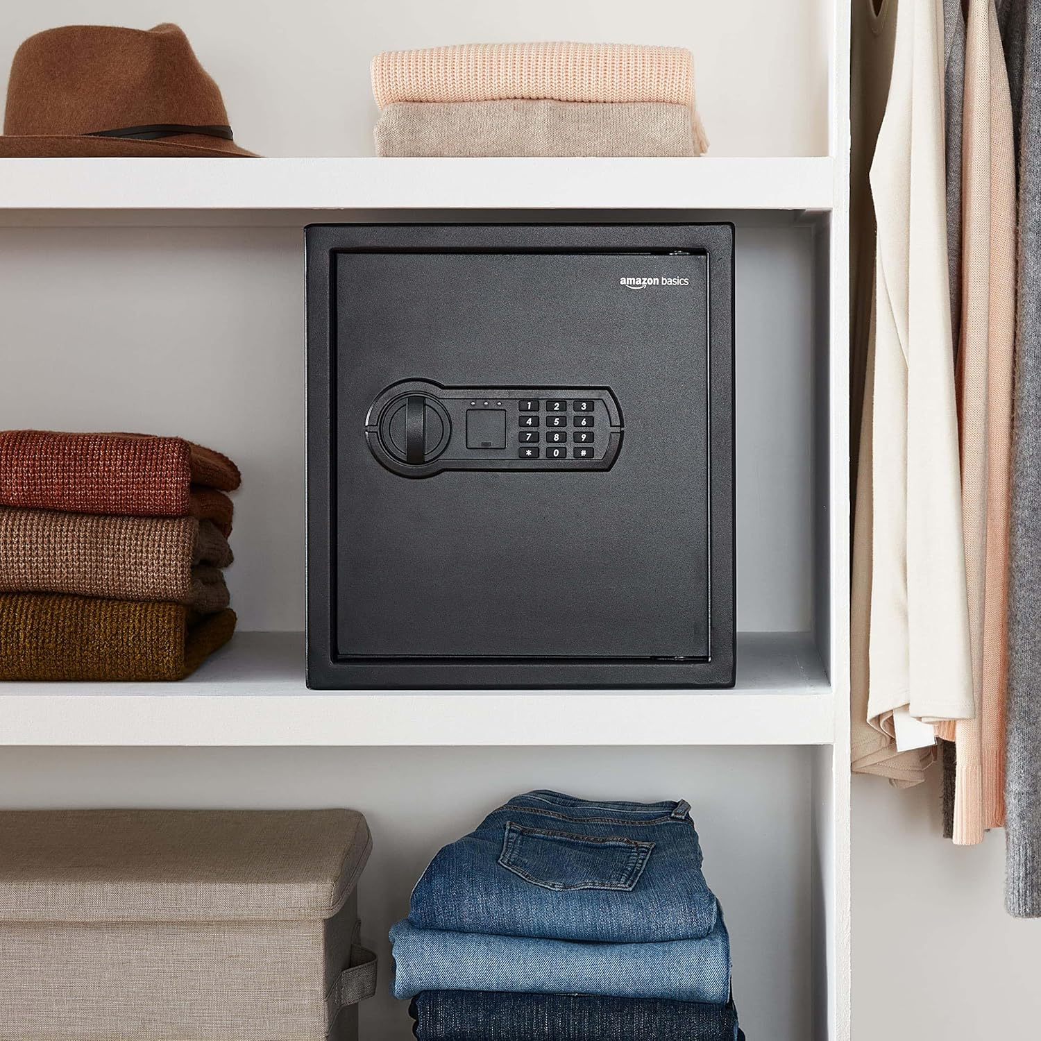 Amazon Basics Steel Home Security Electronic Safe with Programmable Keypad Lock, Secure Documents, Jewelry, Valuables, 34L, Black, 33W X 33D X 36H Centimeters image number 5