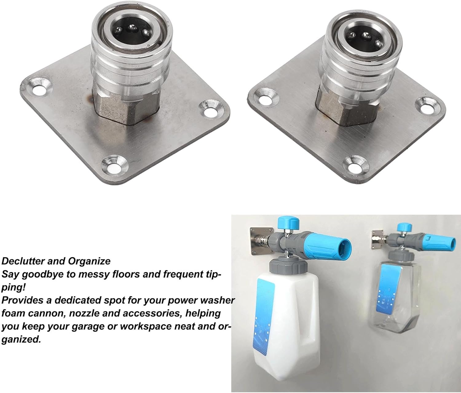 Jiawu Pressure Washer Holder, 2Pcs Wall Mounted Pressure Washer Accessory Holder with 1/4 Quick Connect, Stainless Steel, Organizer for Foam Cannon, Nozzle & Accessories image number 3