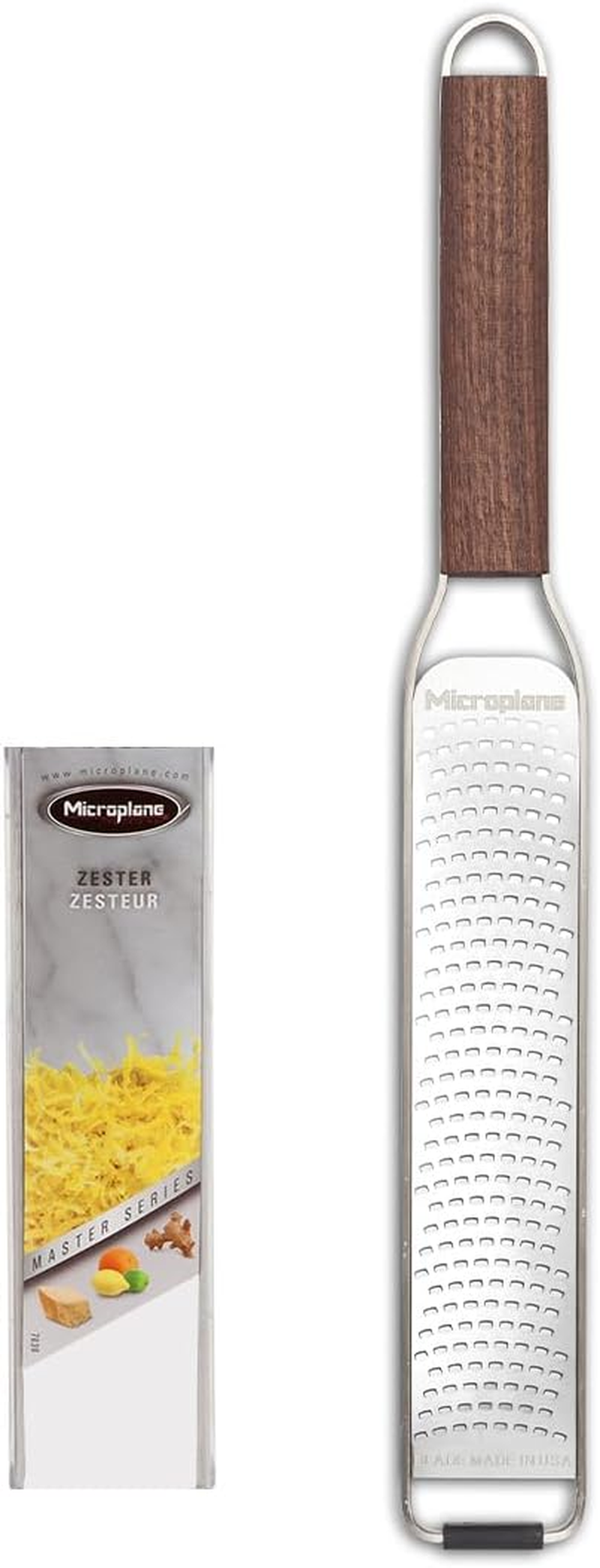 Microplane Master Series Zester Grater - Premium Stainless Steel Blades, Effortless Zesting, Grating of Citrus, Cheese, Garlic, Ginger, & Vegetables, Non-Slip Base, 27.3 Cm Long, Walnut Handle - Brown image number 5