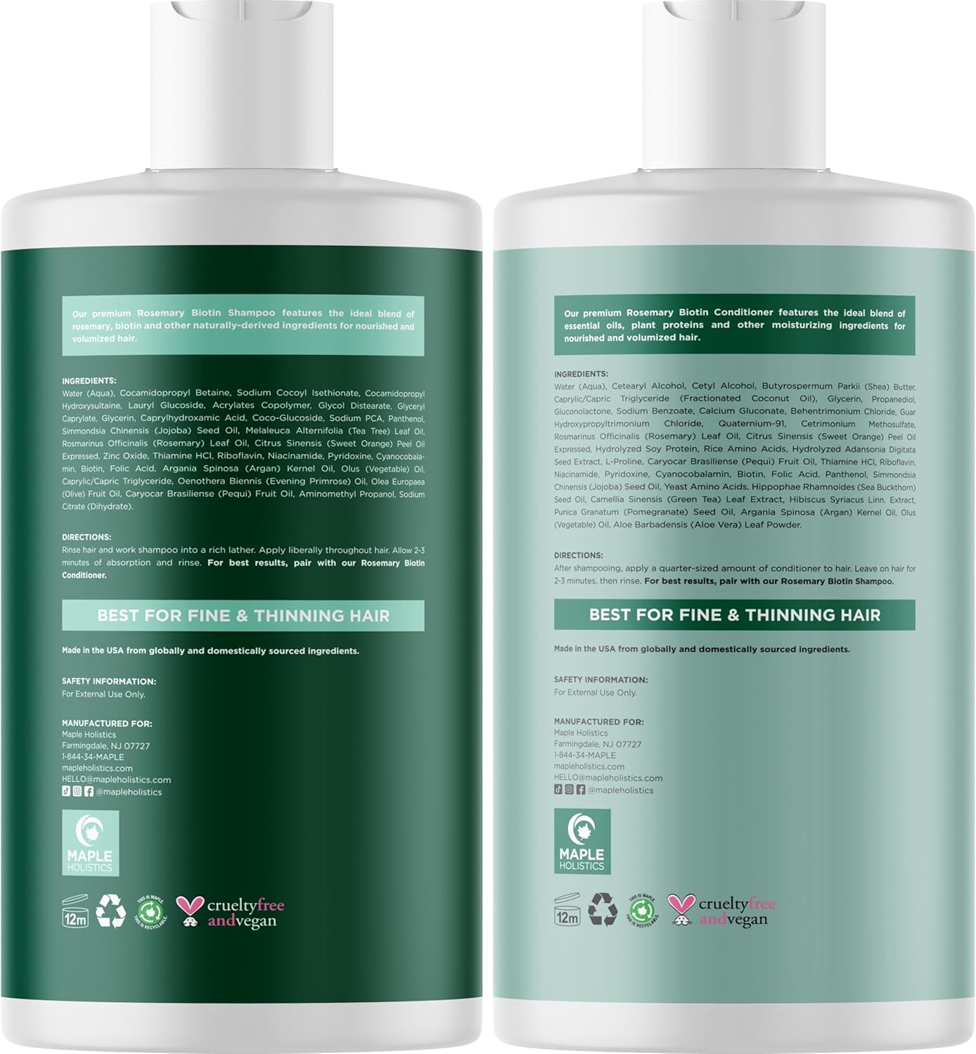 Biotin Rosemary Shampoo and Conditioner Set - Vegan Sulfate Free Biotin Shampoo and Conditioner Set Hair Growth Complex with Volumizing Rosemary Essential Oil for Fine Weak & Dull Hair image number 5