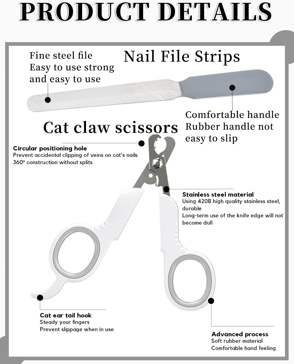 MYGLOAR Pack of 2 Nail Clippers, Cat Scissors, Great for Beginners, Excellent Claw Scissors, Great for Hands, Cat Nail Clippers Are Very Easy and Safe to Use (White) image number 3