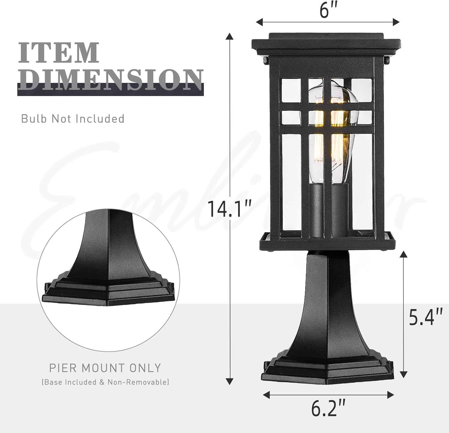 EMLIVIAR Exterior Post Light, Outdoor Pole Lantern Pillar Light Fixture, Die-Cast Aluminum with Clear Glass Shade and Black Finish, AUD01P BK image number 4