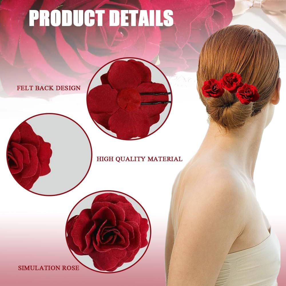 TRKETK Pack of 12 Rose Flower Hairpin, U Shaped Bridal Headpiece, Retro Flower Hairpins, Wedding Rose Hair Clips, Bridal Hair Accessories, Pin Brooch Wedding for Parties, Weddings, Dances