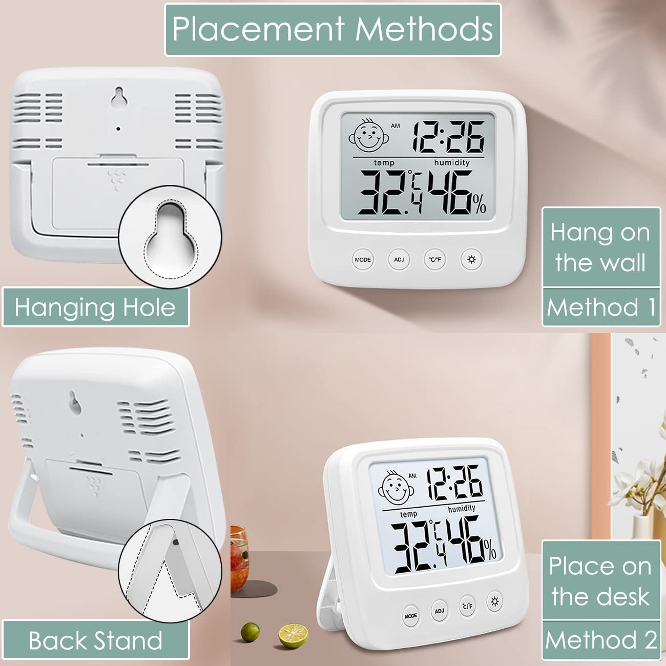 Digital Hygrometer Indoor Thermometer, Room Thermometer Humidity Gauge with Air Comfortable Icon, High Accuracy Temperature Humidity Monitor with Backlight for Home, Office, Baby Room, Greenhouse image number 4