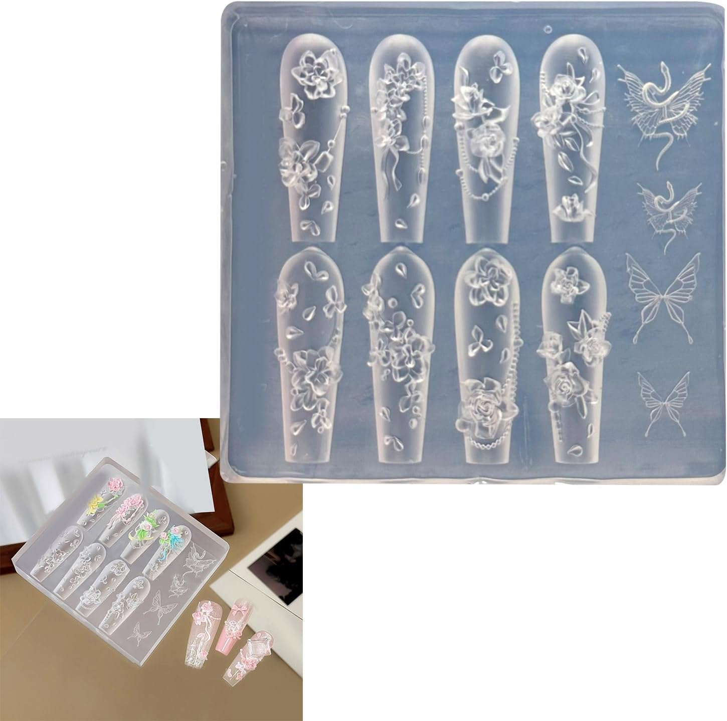 Nails Art Moulds Silicone Template Nails Designing Tool Rose Shape Handmade Molds for Manicure Creation Nail Mold image number 5