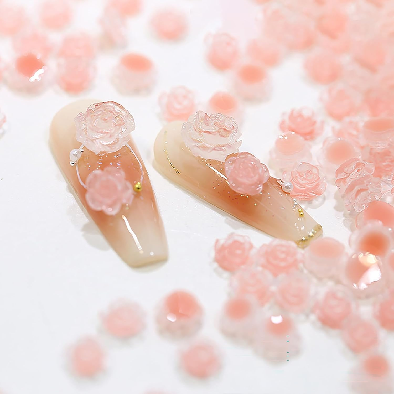 Taoluwin 100Pcs Nail Art Rhinestones, 6Mm & 8Mm Honey Pink Camellia Nail Charms, Resin Flower Rhinestones for Nail Decoration, Crafts & Jewelry Making image number 4