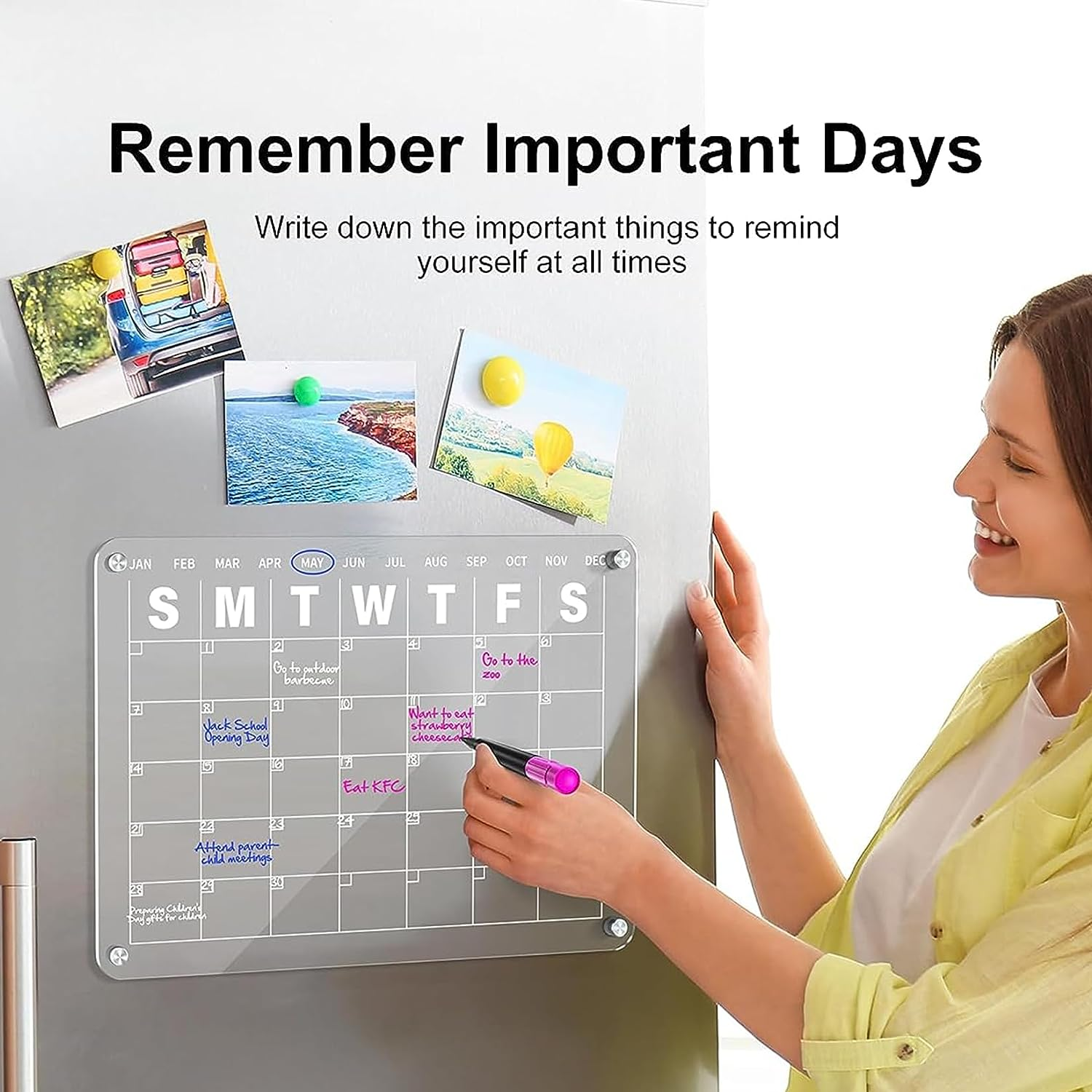Acrylic Magnetic Fridge Calendar 2Pcs Clear Monthly Planner and Memo Board for Fridge 15.8" X 11.8" Reusable Organiser Board Includes 6 Wet Erase Markers, Markers Holder, Wipe Cloth image number 2