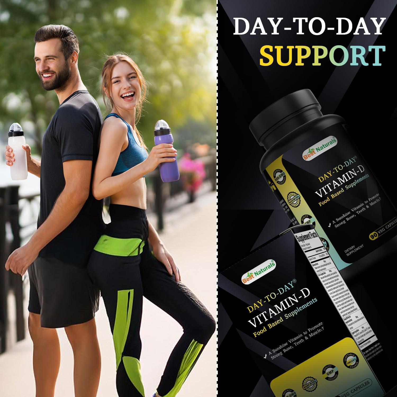 Best Naturals Day-To-Day Vitamin D 5000 IU 90 Veg Capsules - Made with Mushroom, Fruit Vegetable, Omega 3-6-9, & Digestive