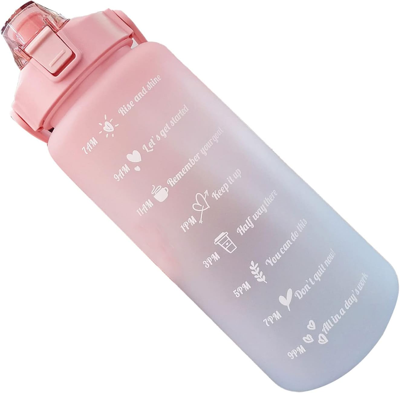 2L 67Oz Water Bottle with Motivational Time Marker with Straw Frosted Plastic Reusable Leakproof Drop Resistant and Drink Bottle for Fitness Gym Sports Workout image number 1