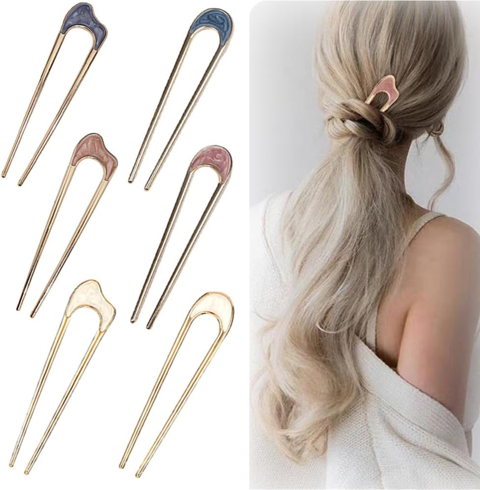 6 Pcs U-Shaped Hairpins for Buns & French Twist, Alloy Metal Hair Forks for Women, Secure Hold Hair Accessories for Thin/Thick Hair image number 6
