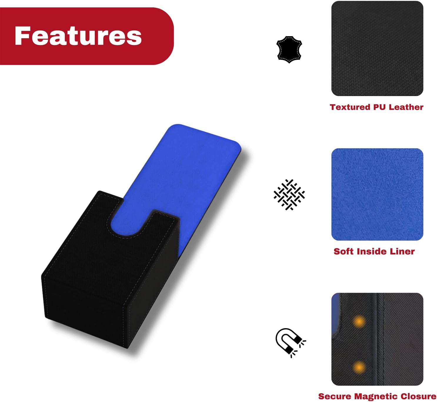 Premium Trading Card Case &ndash; Fits 100+ Sleeved Cards, Secure Hard Shell Deck Box for Collectible Cards, Compatible with MTG, TCG, and More (Black-Blue) image number 5