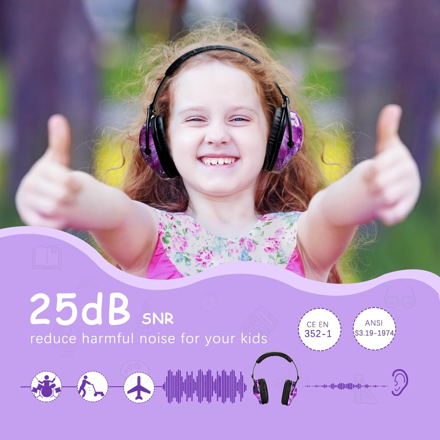 ZOHAN EM030 Kids Ear Protection Safety Ear Muffs for Concerts, Fireworks, Air Shows, Upgraded Adjustable Noise Reduction Hearing Protectors for Children Have Sensory Issues - Nebula Print image number 4