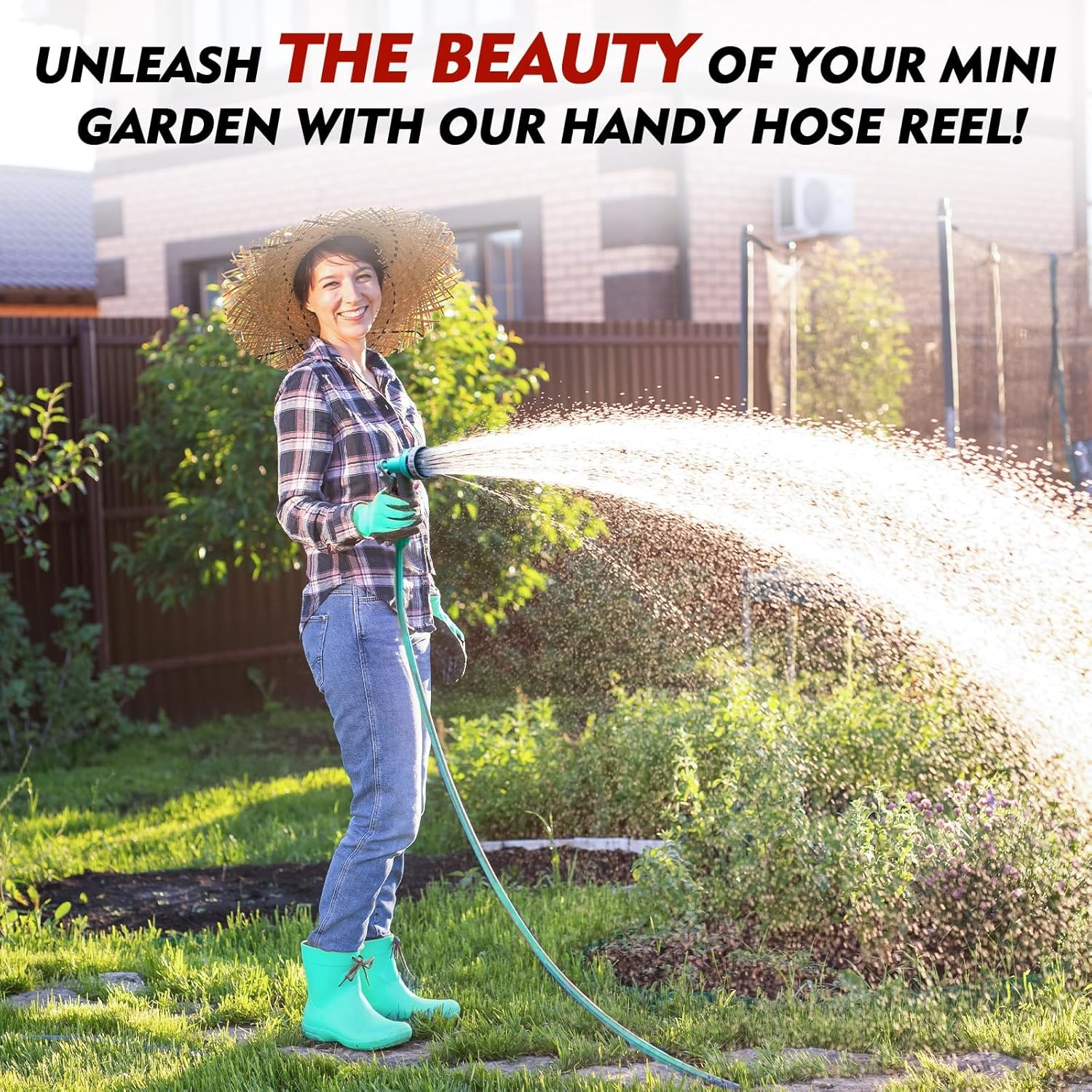 Retractable Garden Hose Reel, 13M+2M, Portable Hose Reel for AU Standard Hose Connection, Any Length Lock/Automatic Slow Return System/180&deg;Swivel Bracket, for Watering Garden, Washing Cars & Pets