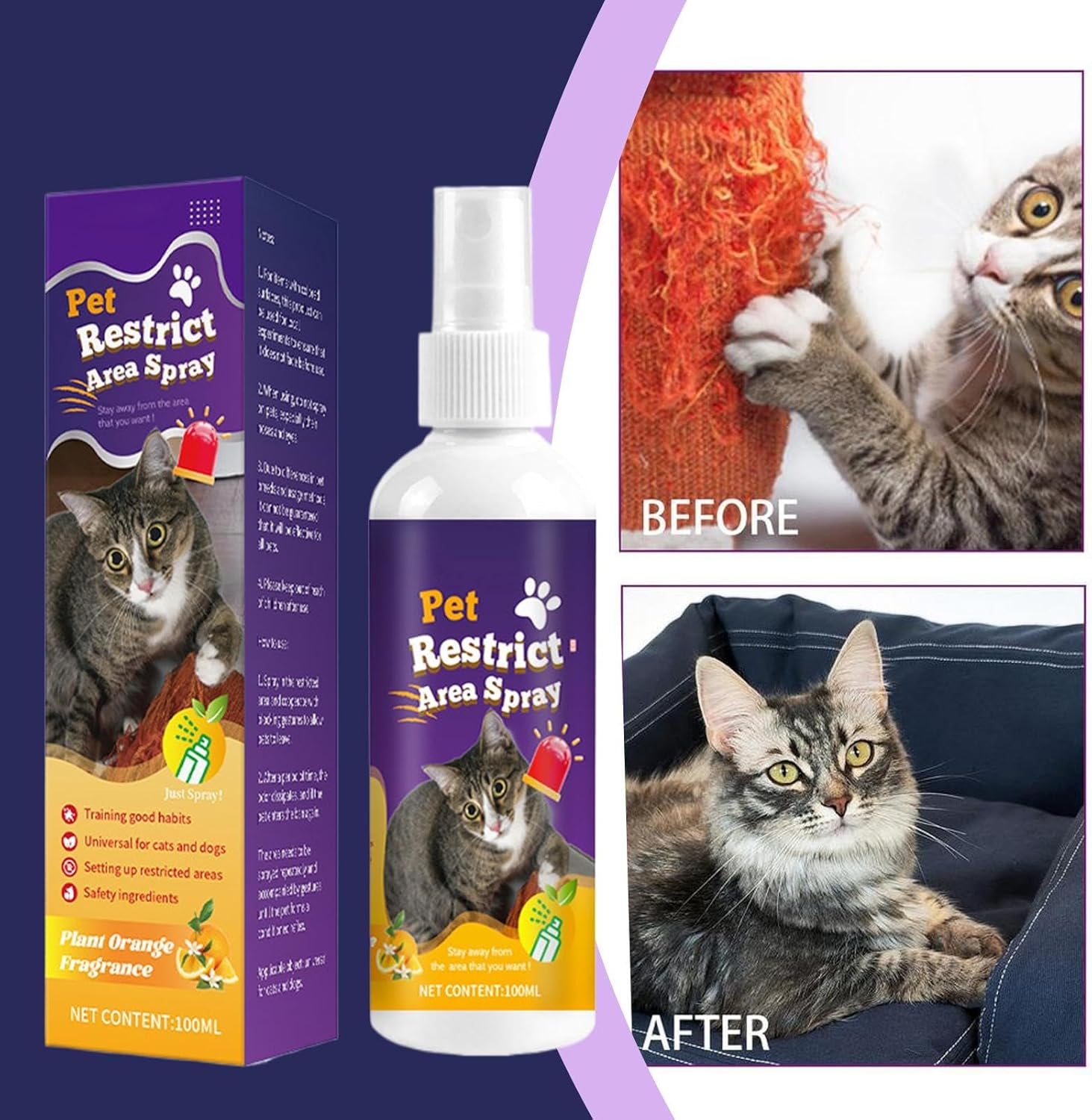 Spray to Keep Cats off Furniture - Indoor Outdoor Pet Block Furniture Spray,Gentle Cat Behavior Training Tool Mattress Protector Solution for Wood Fabric image number 4