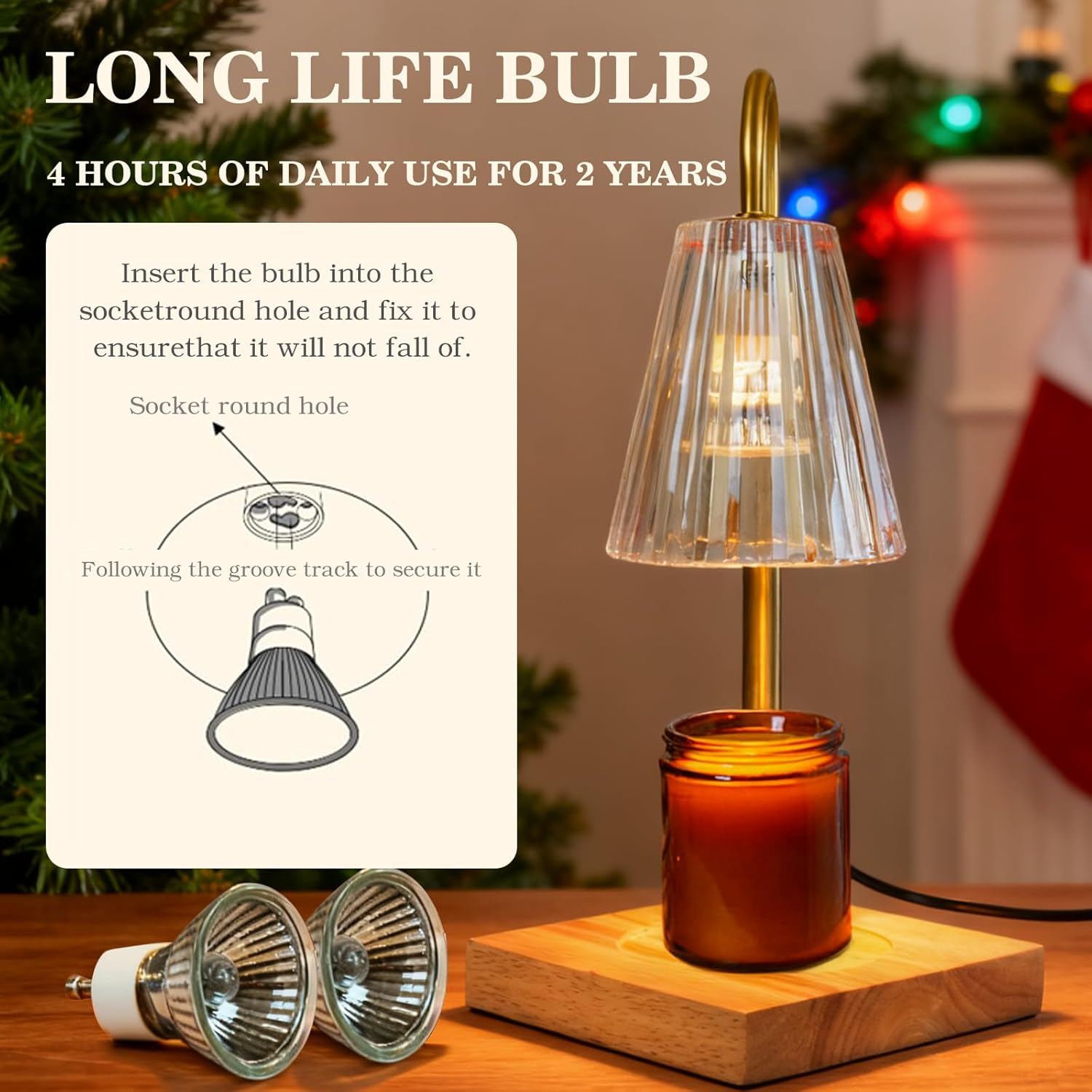 Koncle Candle Warmer Lamp with Timer Dimmable, Modern Champagne Glass Shade Table Lamp, Scented Candles Warmer with 2 GU10 Bulbs for Home Decor(Wooden Base) image number 1
