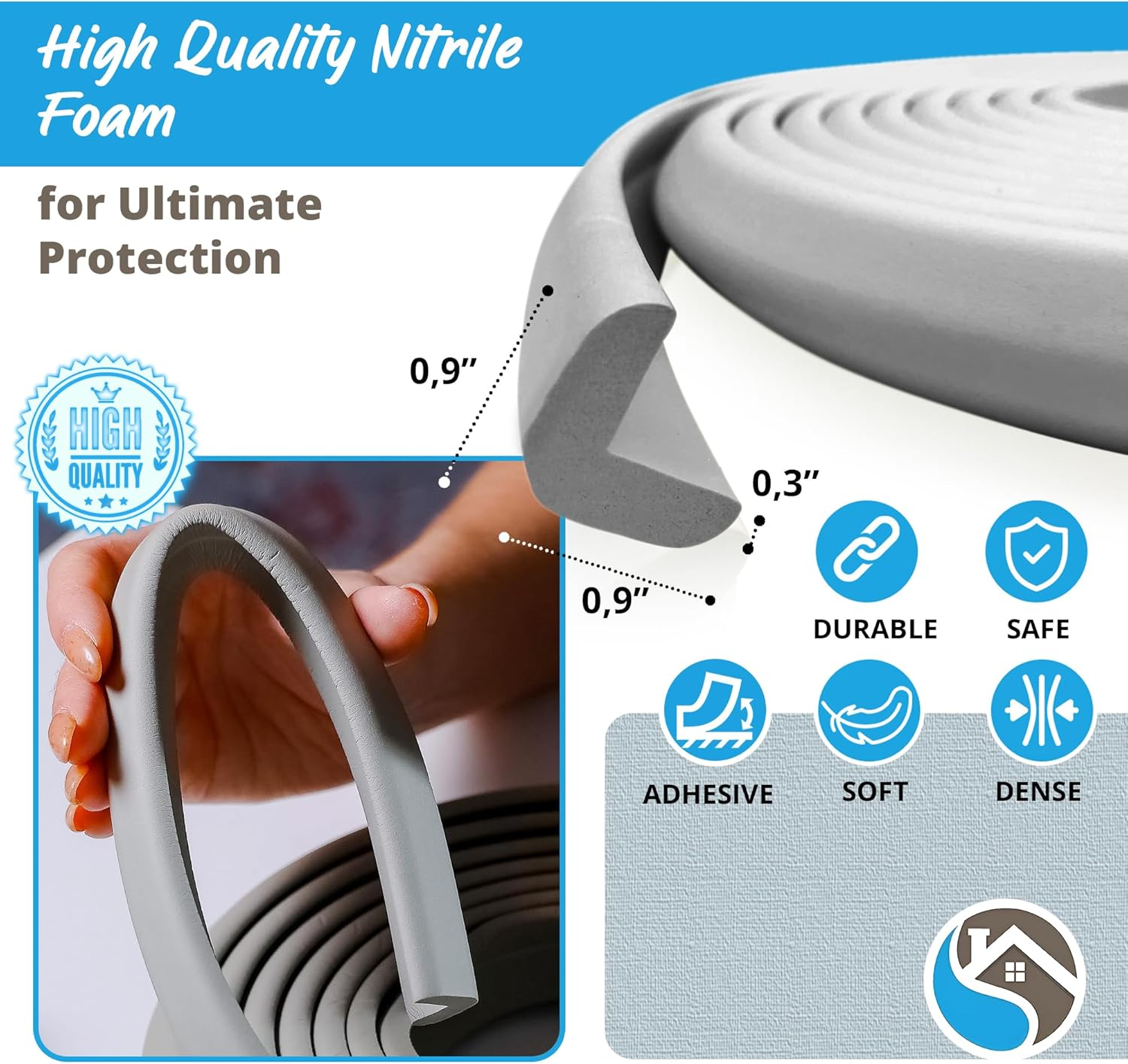 Premium 12Ft Edge Protector for Baby, Odorless & Waterproof Edge Protector with 3M Adhesive Tape, Non-Toxic to Baby Proof Corners and Edges, Wall Corner Protector & Desk Edge Cushion Gray - Brown image number 4