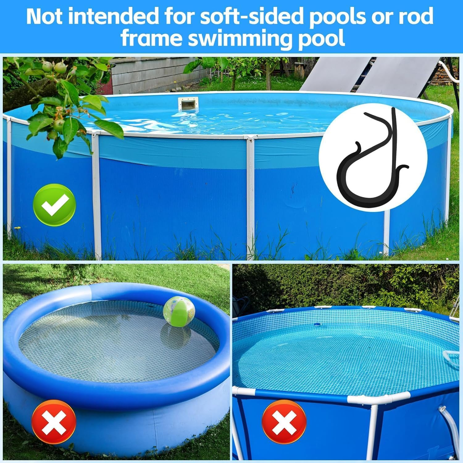 60Pcs Winter Pool Cover Clips for above Ground Pools- 2 Shapes Pool Clips Pool Cover Clamps 4.7 Inch Wind Guard for Securing Tightly Cover Pool Clamps for above Ground Pools, Black image number 2