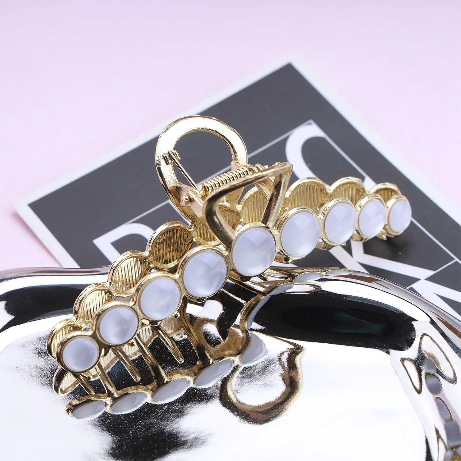 Inateannal Small Opal Hair Claw Clips for Women Girls Non-Slip Shark Clip Hair Clip Large Wedding Bridal Hair Clip Hair Accessories for Thick Hair Thin Hair image number 2
