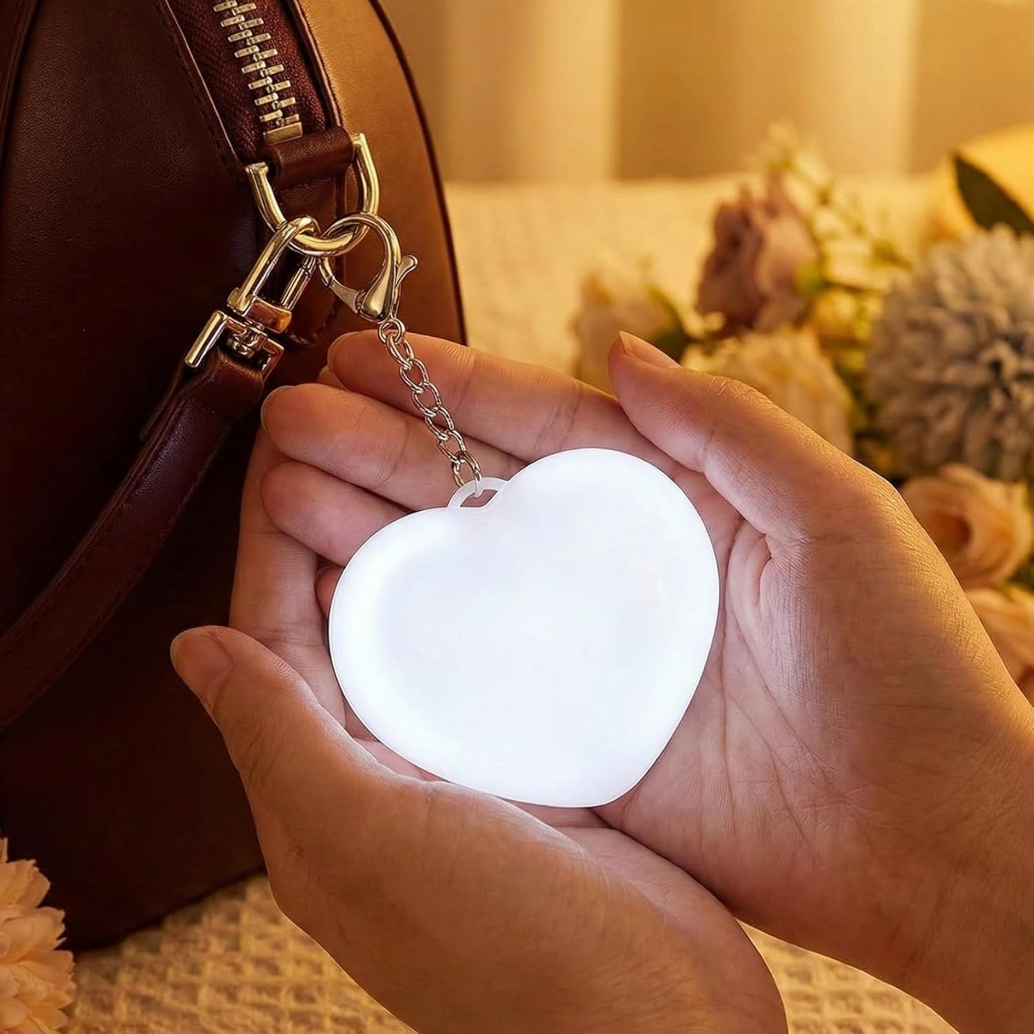 Bag Glow Heart Keychain, LED Automatic Sensor Handbag Lights Pendant, Touch Activated Bag Light Keyring, Purse Accessories for Women Tote Wallet image number 4