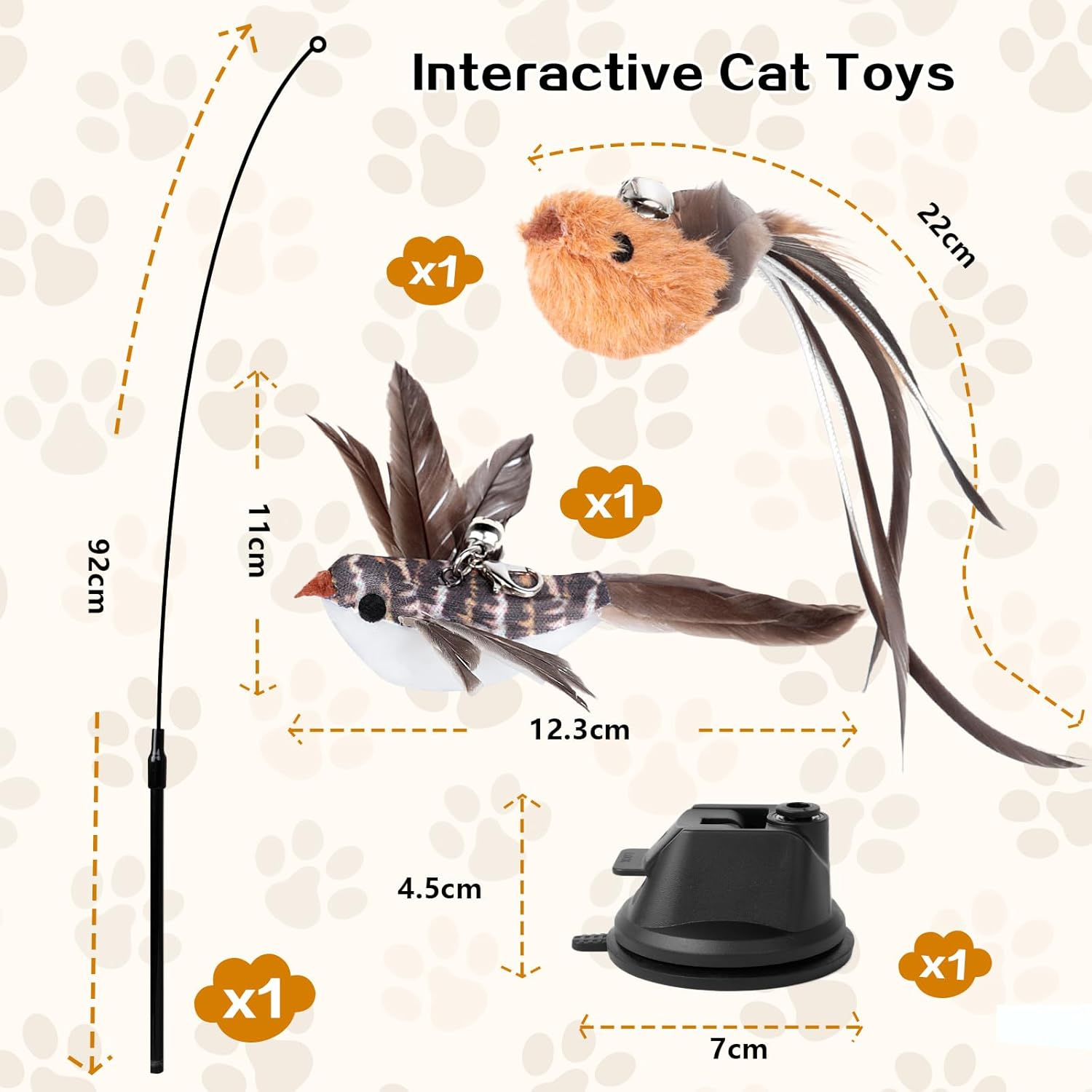 Aiqinu Cat Toy Interactive Cat Toy Suction Cup 1 Cat Fishing Rod with 2 Bells Birds, Intelligence Toy for Cats Wand image number 2