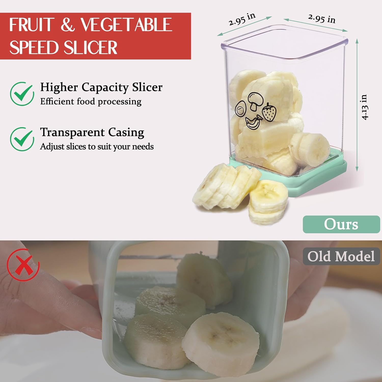 2 Pcs Cup Slicer, Stainless Steel Strawberry Slicer Egg Slicer Banana Slicer Fruit Slicer, Speed Fruit Cutter with Push Plate, Quickly Making Fruit Vegetable Salad, Must Have Kitchen Gadget (Cyan+Red) - 2Pcs Red image number 2