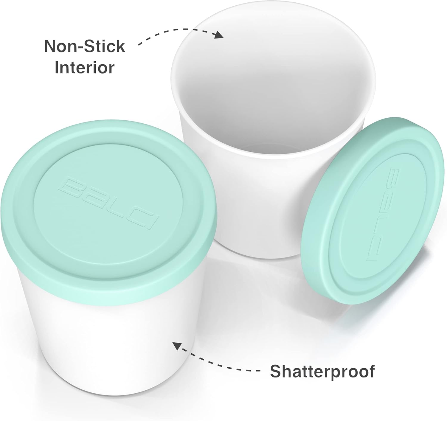BALCI - Premium Ice Cream Containers (2 Pack - 1 Quart Each) Perfect Freezer Storage Tubs with Lids for Ice Cream, Sorbet and Gelato! - Mint - Blue image number 2