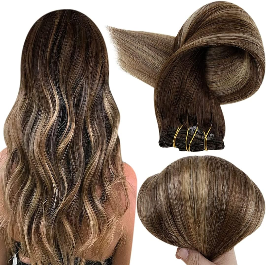 Clip in Human Hair Extensions Ombre Color Hairpins 7-10Pcs 100G Double Weft 100% Machine Remy Natural Hair 4 27 4 4 18Inches 100G image number 5
