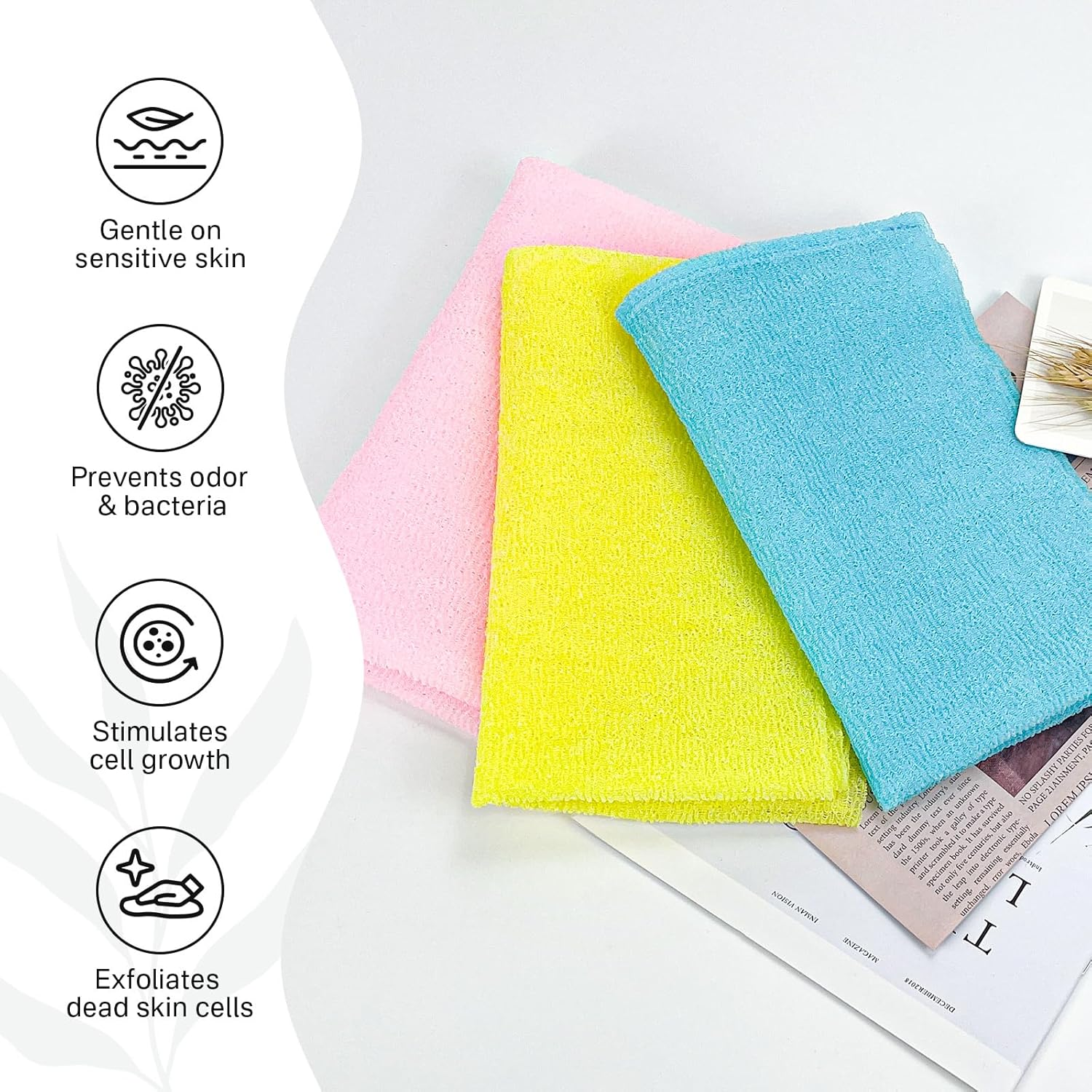 Yiclick Exfoliating Washcloth Towel [3 Pack], Japanese Exfoliating Bath Wash Cloth, Korean Back Scrubber Washer, African Net Sponge Brush Loofah Exfoliator (Multicolor) image number 2