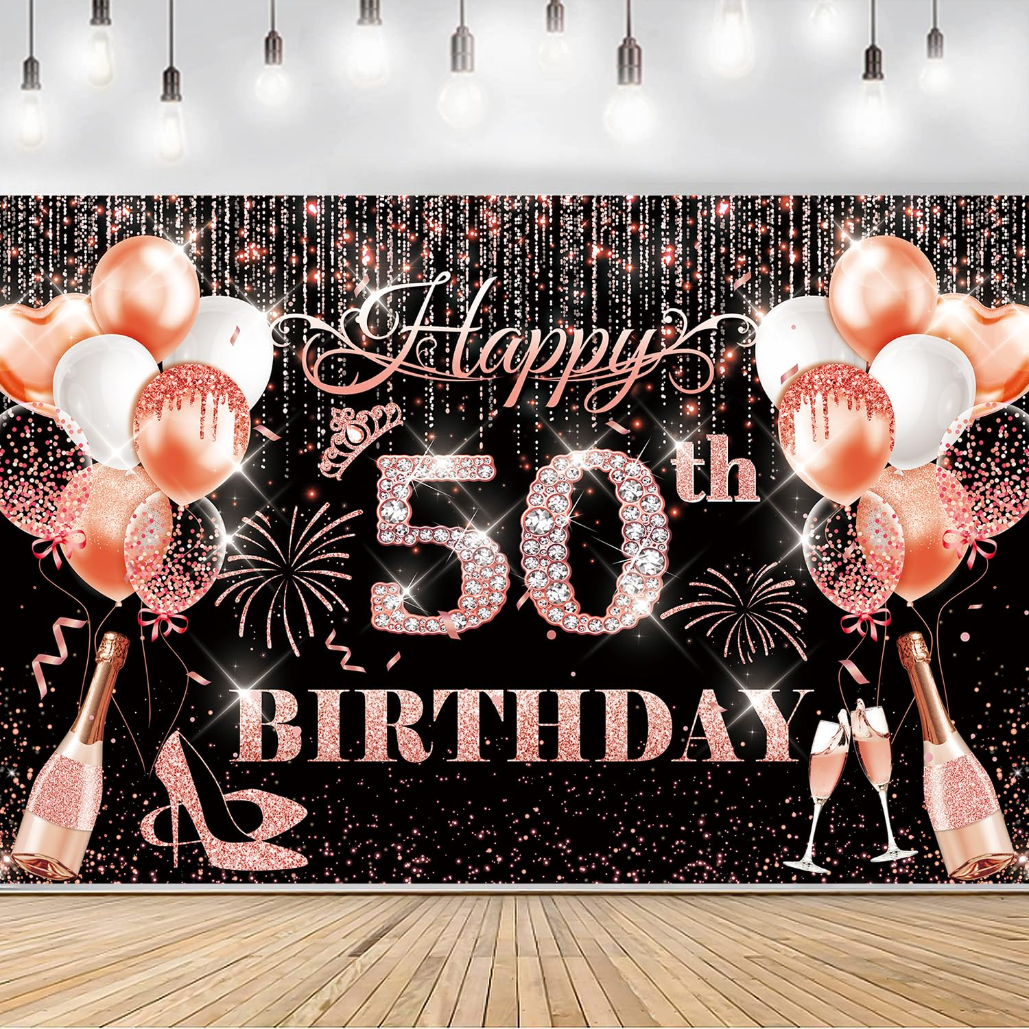 50Th Birthday Decorations for Women Her, Rose Gold 50Th Happy Birthday Banner Backdrop Decor Welcome Background Sign for Fifty Year Old Birthday Party Supplies Indoor Outdoor 71 X 45 Inchs