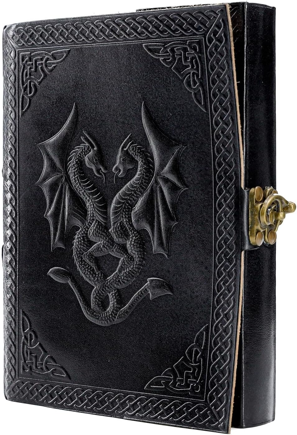 Komal'S Passion Leather Handmade Leather Double Dragon Journal/Writing Notebook Diary/Bound Daily Notepad for Men & Women Unlined Paper Medium, Writing Pad Journal for Artist, Sketch (8 X 6, Black) image number 4