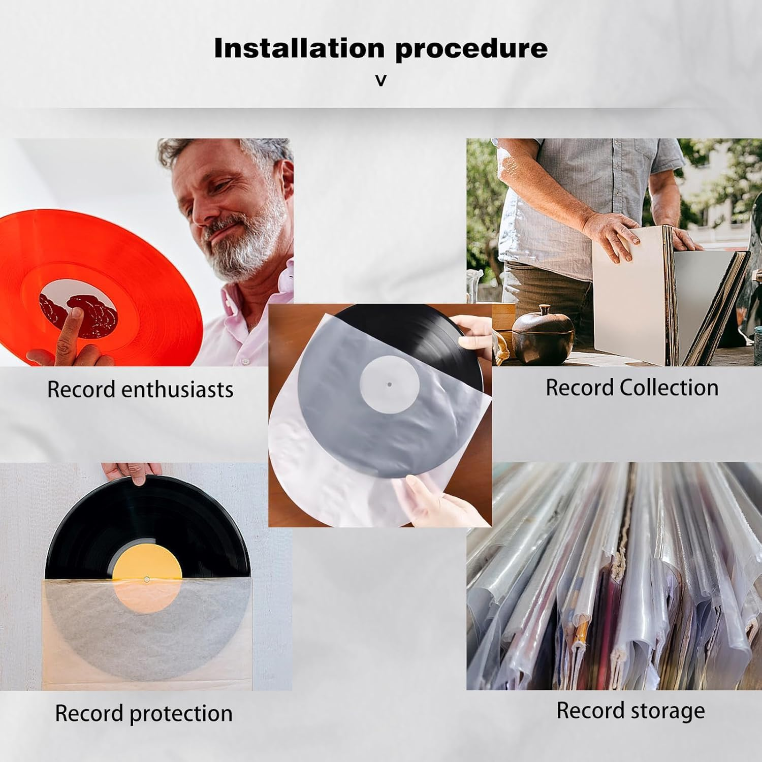 50 Pack 12 Inch Vinyl Record Inner Sleeves &ndash; Anti-Static round Bottom Plastic Sleeves for EP/LP Records, Semi-Transparent Protective Inner Sleeve Covers, Secure Storage Solution image number 2